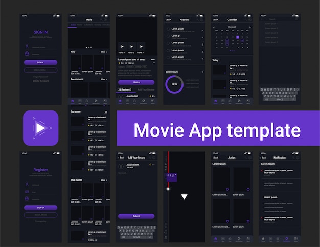 Modelo de interface do usuário do aplicativo de streaming de filme