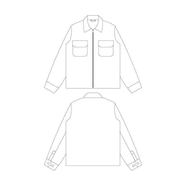 Modelo de jaqueta com zíper bolso aba de peito ilustração vetorial esboço plano esboço de design