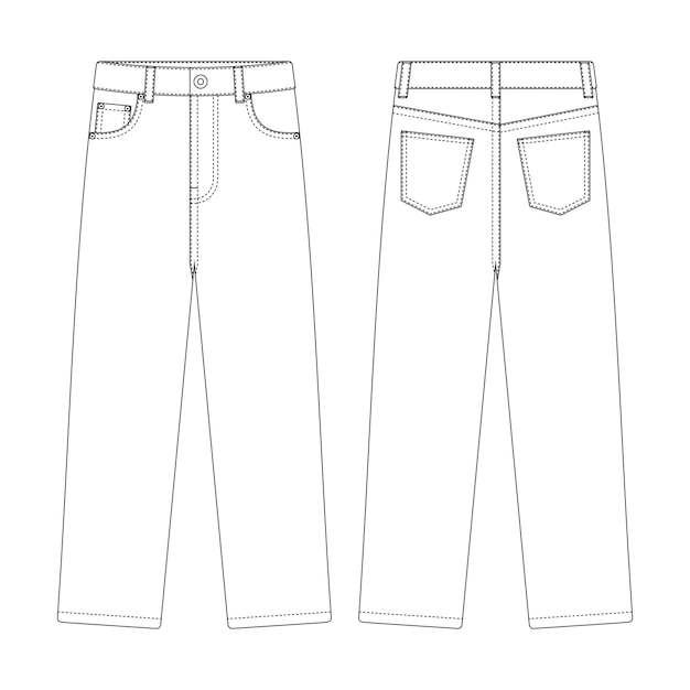 Vetor modelo de jeans de ajuste regular ilustração vetorial roupas de contorno de design plano