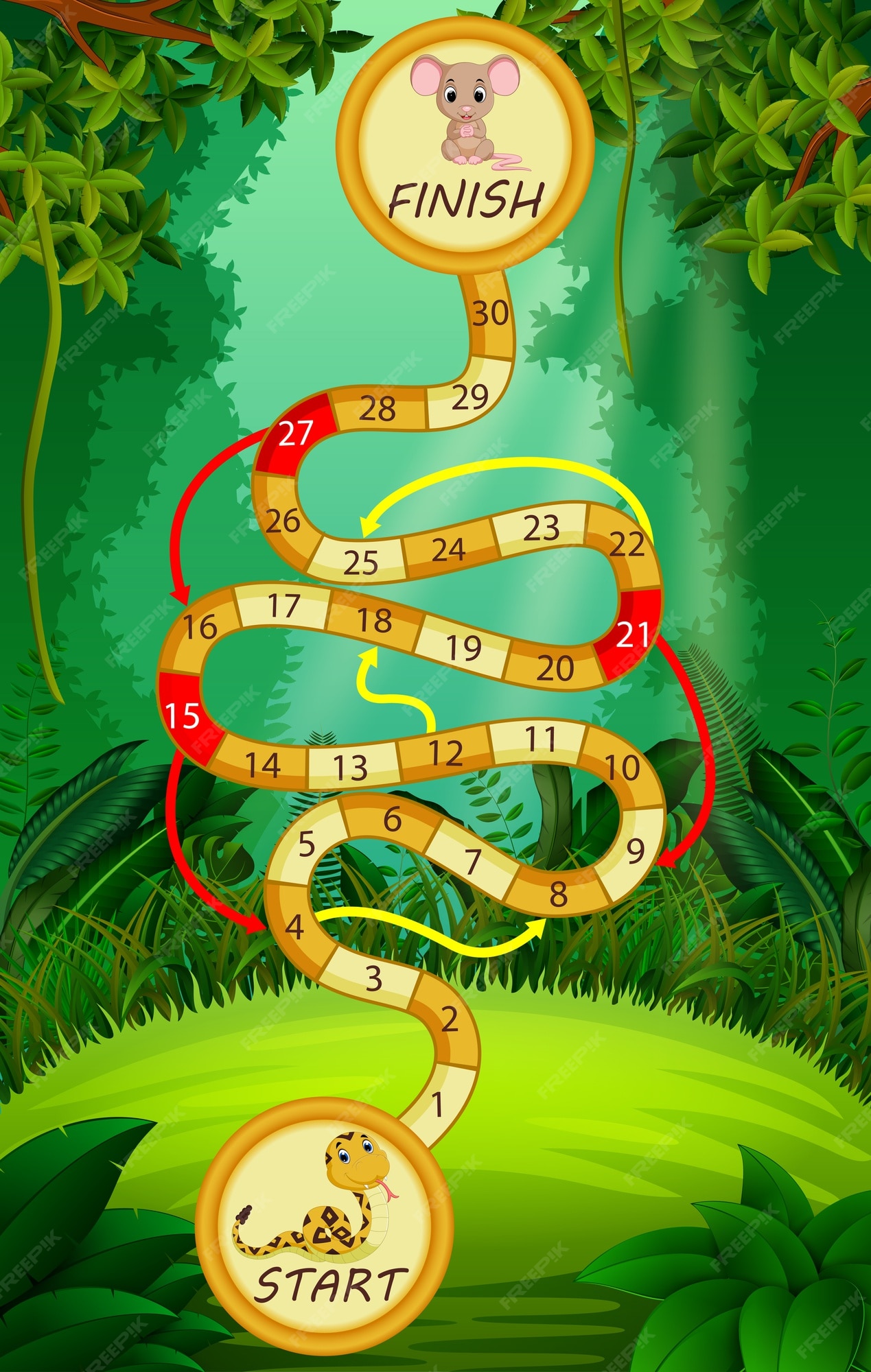 Jogo de cobra com rio na floresta