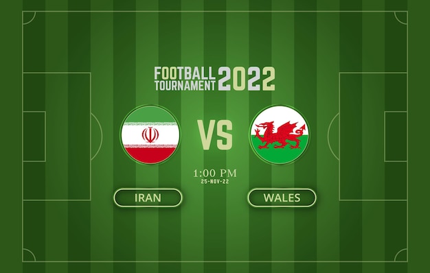 Modelo de jogo de futebol da copa do mundo da fifa 2022 irã vs país de gales