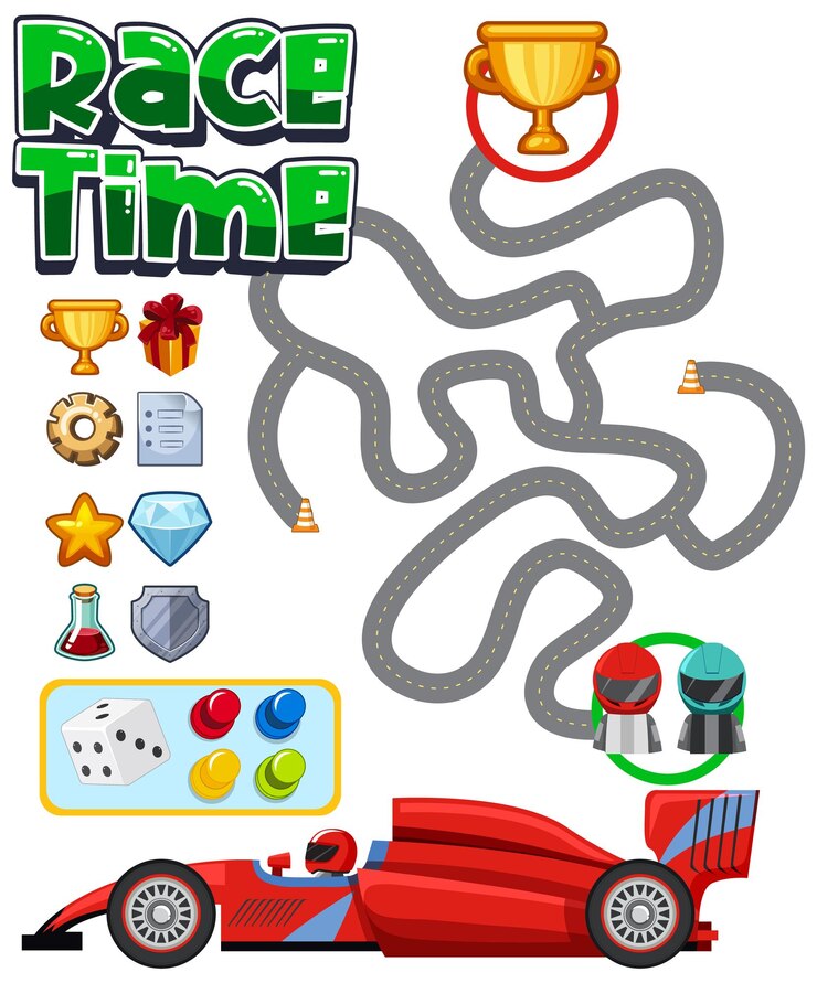 Vetor modelo de jogo de labirinto com tema de corrida de carros
