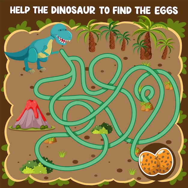 Modelo de jogo de labirinto em tema de dinossauro para crianças