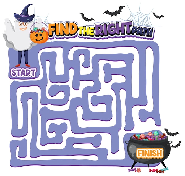 Modelo de jogo de labirinto no tema de halloween para crianças