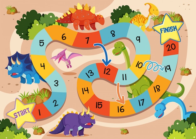 Jogo de Tabuleiro de Dinossauros (Atividade) - Tati-me Materiais Educativos