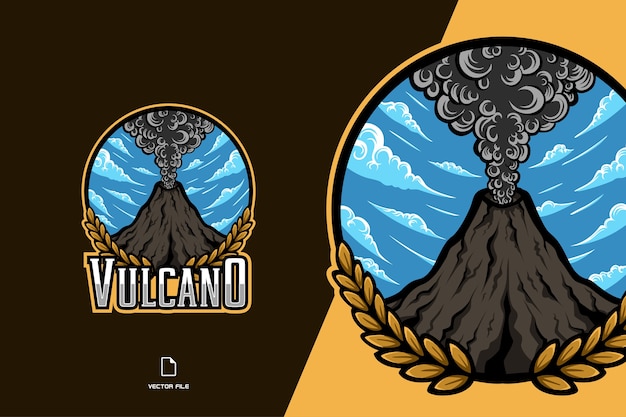 Modelo de jogo do logotipo do mascote da montanha do vulcão