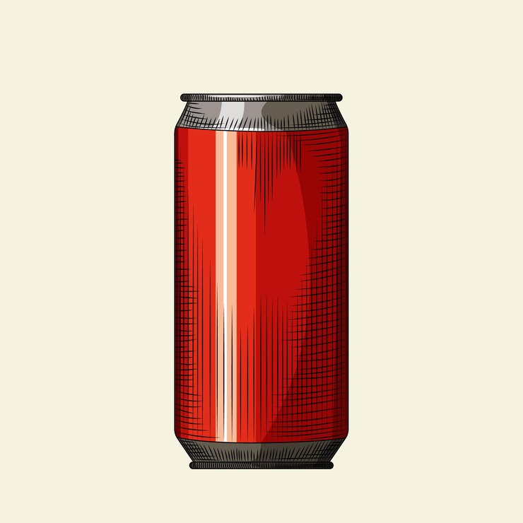 Vetor modelo de lata de cerveja vermelha desenhada de mão. a bebida pode ser isolada em um fundo claro. design para cardápio de pub, cartões, pôsteres, gravuras, embalagens. ilustração em vetor estilo vintage gravado