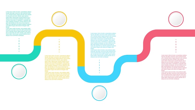 Vetor modelo de linha do tempo infográfico com quatro etapas para apresentação do processo de fluxo de trabalho empresarial moderno