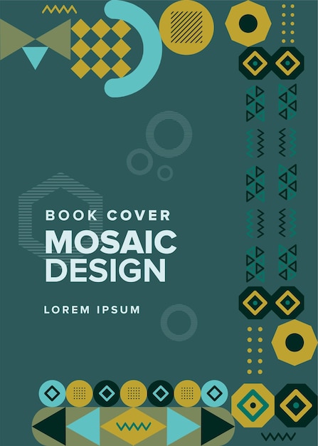 Modelo de livro de design de mosaico plano para capa