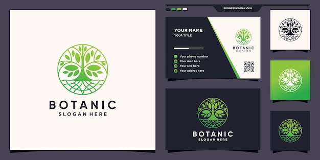 Modelo de logotipo botânico natural e folha com conceito único e design de cartão de visita premium vector