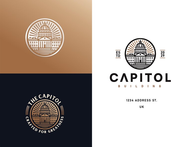 Vetor modelo de logotipo clássico de arquitetura de cúpula do edifício do capitólio do governo para empresa de negócios