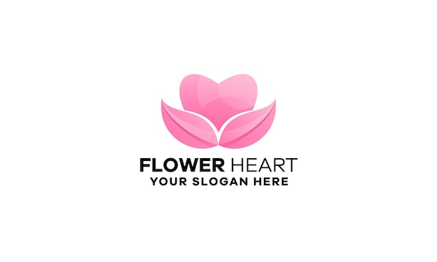 Modelo de logotipo com gradiente de coração de flor