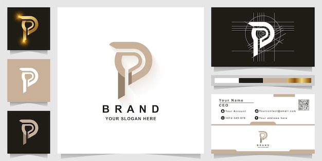 Modelo de logotipo com monograma letra P ou pp com design de cartão de visita