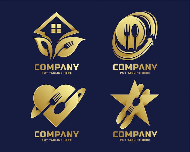 Modelo de logotipo criativo garfo com cor de ouro
