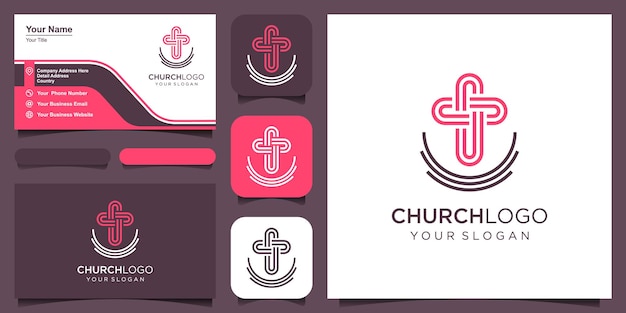 Modelo de logotipo cruzado de símbolo abstrato para igrejas e organizações cristãs