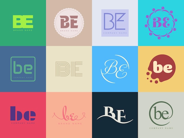Modelo de logotipo da empresa BE Logotipo das letras b e e Set de letras serif clássicas diferentes e texto em negrito moderno com elementos de design Tipografia de fonte inicial