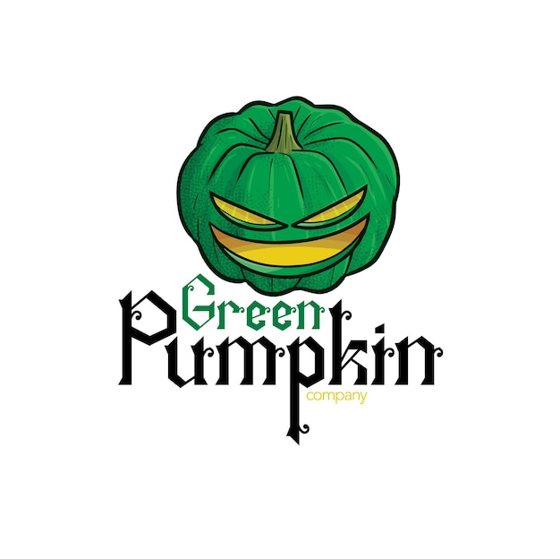 Modelo de logotipo da empresa de abóbora verde assustadora engraçada