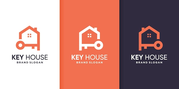 Modelo de logotipo da key house com estilo de arte de linha