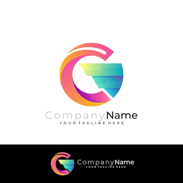 Modelo de logotipo da letra G Logotipo G com ícone colorido 3D G e logotipos de asas