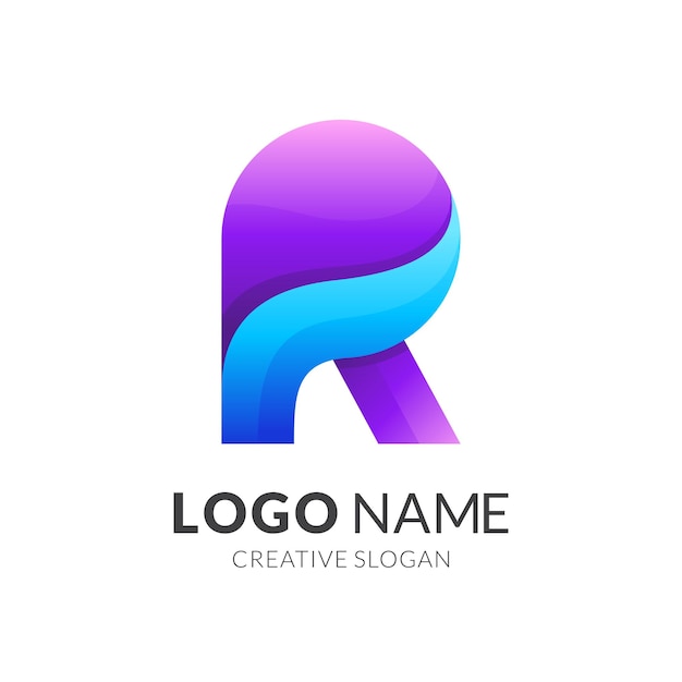 Vetor modelo de logotipo da letra r com ícone de onda