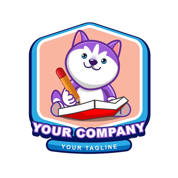 Vetor modelo de logotipo da mascote do husky bonito