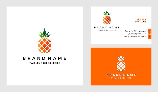 Modelo de logotipo de abacaxi de frutas tropicais com design de cartão de visita