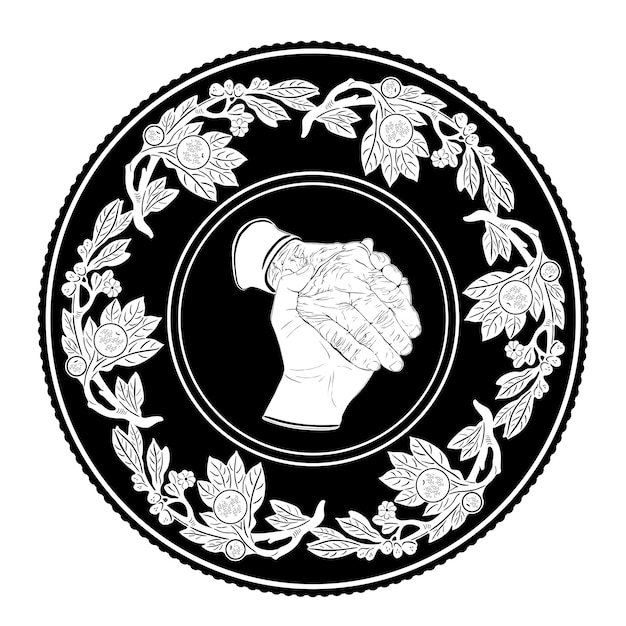 Vetor modelo de logotipo de amor de mão antiga 2 com silhueta artesanal de moldura de círculo floral 3