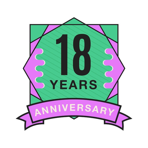 Vetor modelo de logotipo de aniversário de 18 anos distintivo de casamento em estilo moderno plano rótulo de aniversário de aniversário design vetorial de estoque