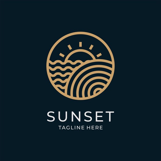 Vetor modelo de logotipo de arte de linha minimalista pôr do sol design de ilustração vetorial design elegante monolinha de luxo