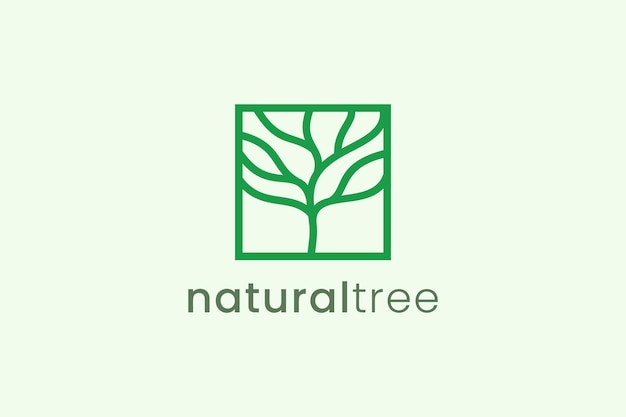 Modelo de logotipo de árvore moderna simples em forma quadrada para negócios de natureza