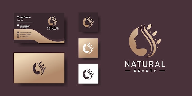 Modelo de logotipo de beleza natural e design de cartão de visita