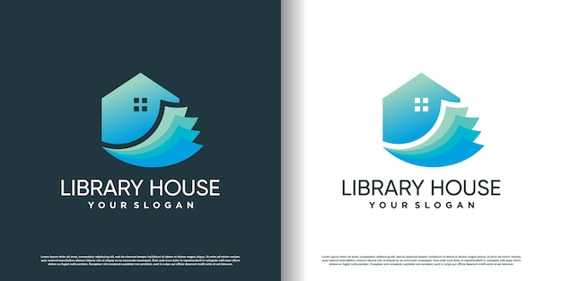 Modelo de logotipo de biblioteca com vetor premium de estilo de casa