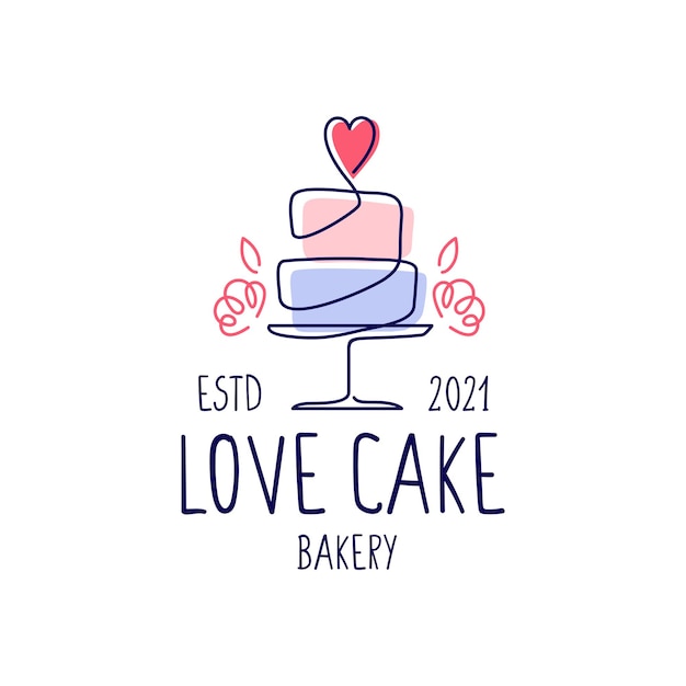 Vetor modelo de logotipo de bolo de casamento de amor