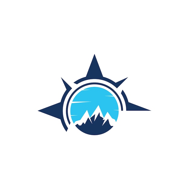 Modelo de logotipo de bússola e montanha design de logotipo para inspiração de aventura ou viagem