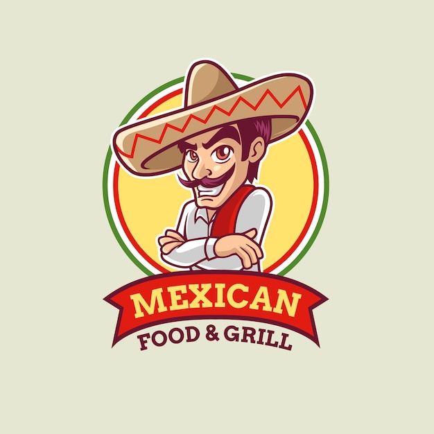 Vetor modelo de logotipo de cara de desenho animado mexicano