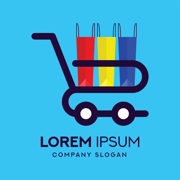 Vetor modelo de logotipo de carrinho de compras de supermercado