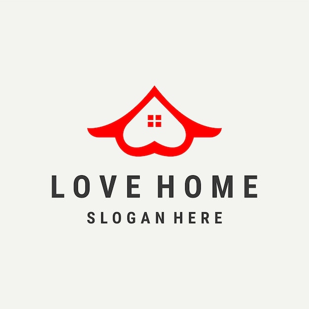 Vetor modelo de logotipo de casa de amor design de ilustração vetorial