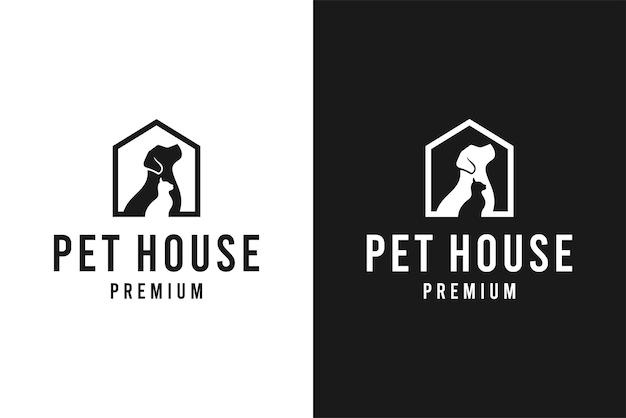 Modelo de logotipo de casa de animais de estimação com design plano