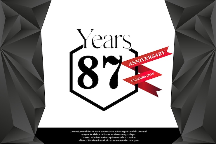 Vetor modelo de logotipo de celebração do 87º aniversário isolado em ddesign de vetor de fita preta e vermelha branca