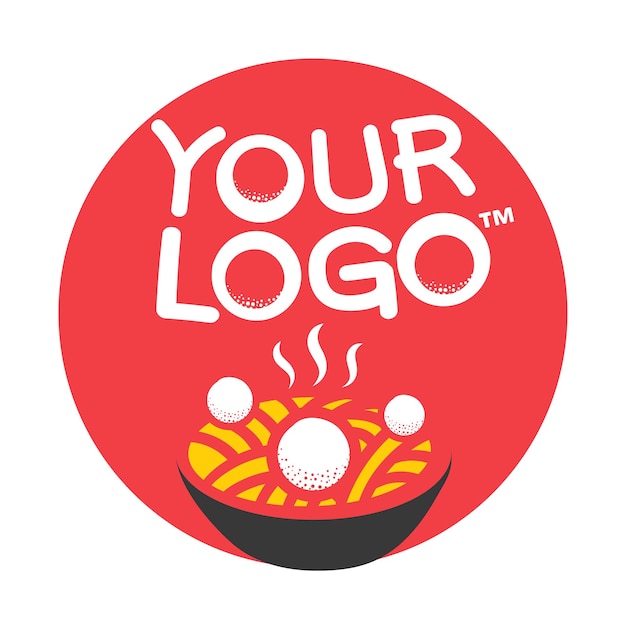 Vetor modelo de logotipo de círculo vermelho de minimalismo de empresa de almôndegas e macarrão