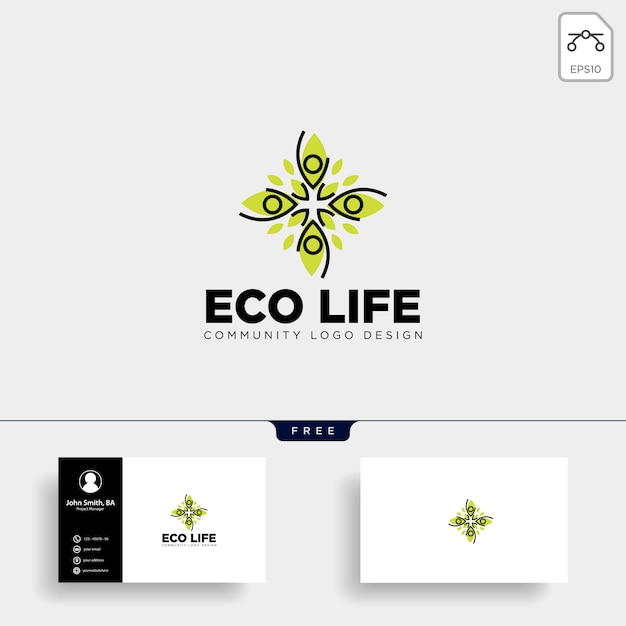 Modelo de logotipo de comunidade de folha de árvore humana