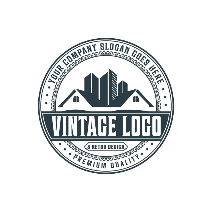 Vetor modelo de logotipo de construção, com logotipo de construção de vetor de emblema vintage retrô