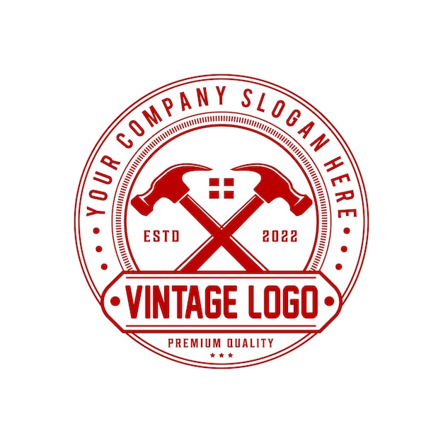 Modelo de logotipo de construção, logotipo de construção vetorial com distintivo vintage retrô