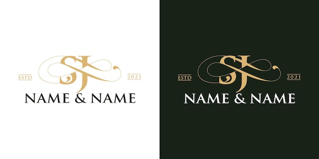 Modelo de logotipo de convite de casamento com nome de letra sj