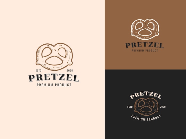 Modelo de logotipo de desenho de mão de pretzel com tipografia vintage premium