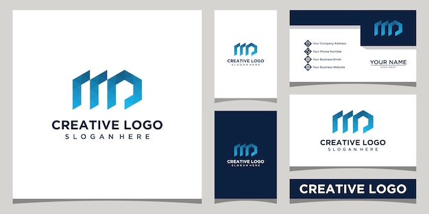 Modelo de logotipo de design de carta mp com estilo de baixo poli e design de cartão de visita