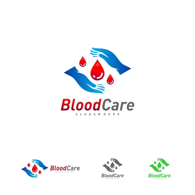 Modelo de logotipo de doação de sangue de cuidados vetor conceito de design de logotipo de sangue de gota