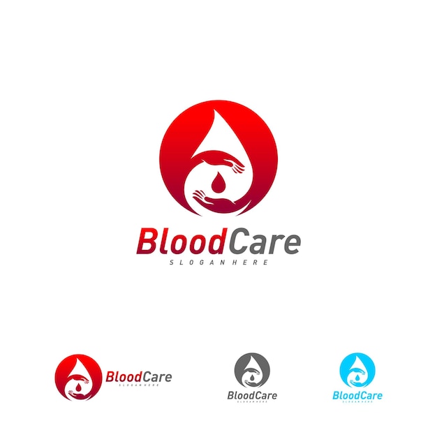 Modelo de logotipo de doação de sangue de cuidados vetor conceito de design de logotipo de sangue de gota