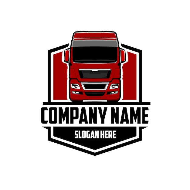 Vetor modelo de logotipo de emblema de vista frontal de caminhão premium vetor melhor para indústria relacionada a caminhões e frete