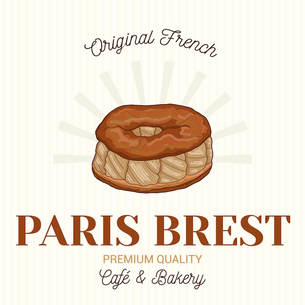 Modelo de logotipo de emblema vetorial de pastelaria francesa de paris brest